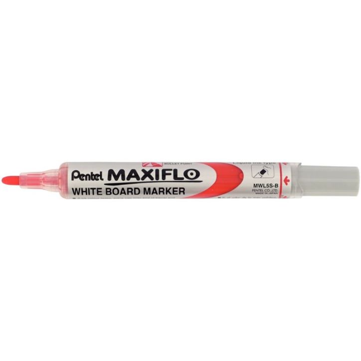 PENTEL Marqueur effaçable sec tableaux Blanc pointe ogive moyenne encre liquide base alcool Rouge MAXIFLO
