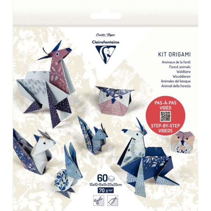 Pochette 60 feuilles origami 3 formats animaux de la foret 95368C